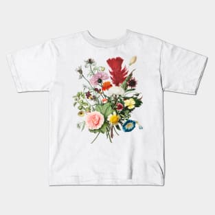 Vintage Wildflowers Botanical Flowers Bouquet Roses Violets Kids T-Shirt